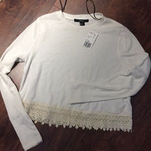 White long sleeve top with lace bottom size SMALL